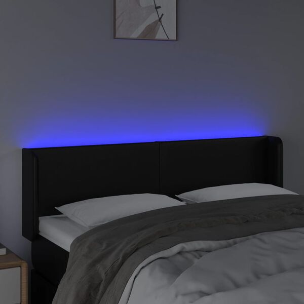 vidaXL Čelo postele s LED čern&eacute; 147 x 16 x 78/88 cm uměl&aacute; kůže