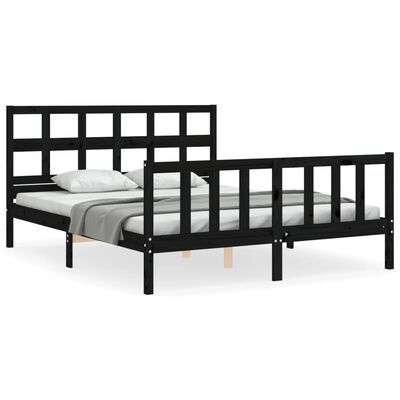 vidaXL Rám postele s čelem černý King Size masivní dřevo