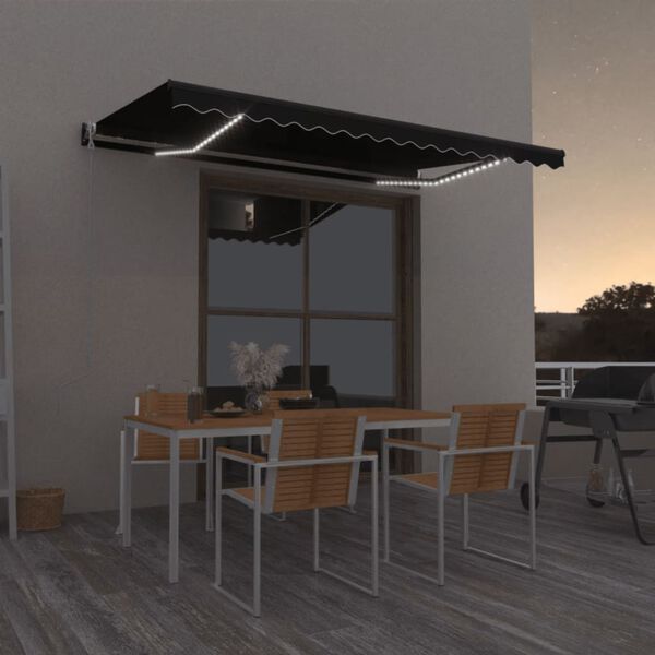 vidaXL Automatick&aacute; mark&yacute;za LED a senzor větru 400x350 cm antracitov&aacute;