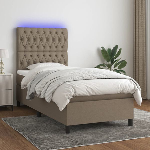vidaXL Box spring postel s matrac&iacute; a LED taupe 80 x 200 cm textil