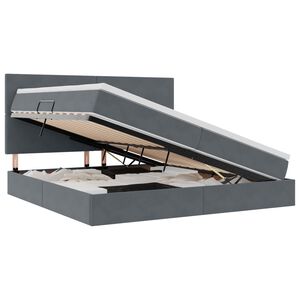 vidaXL Postel s &uacute;ložn&yacute;m prostorem a LED osvětlen&iacute;m Tmavě &scaron;ed&aacute; samet