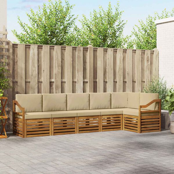 vidaXL Rohov&aacute; sofa sada 6 pcs Přirozen&aacute; a B&eacute;žov&aacute; Masivn&iacute; ak&aacute;tov&eacute; dřevo