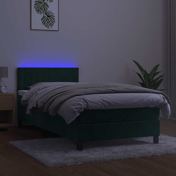 vidaXL Box spring postel s matrac&iacute; a LED tmavě zelen&aacute; 100x200 cm samet