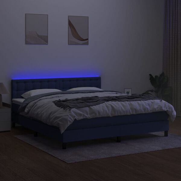 vidaXL Box spring postel s matrac&iacute; a LED modr&aacute; 160x200 cm textil
