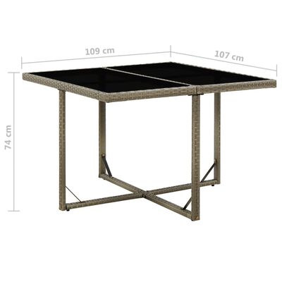vidaXL Zahradní stůl šedý 109 x 107 x 74 cm polyratan a sklo