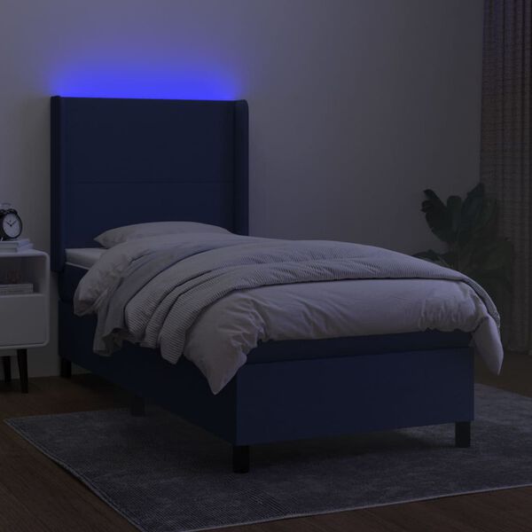 vidaXL Box spring postel s matrací a LED modrá 80 x 200 cm textil