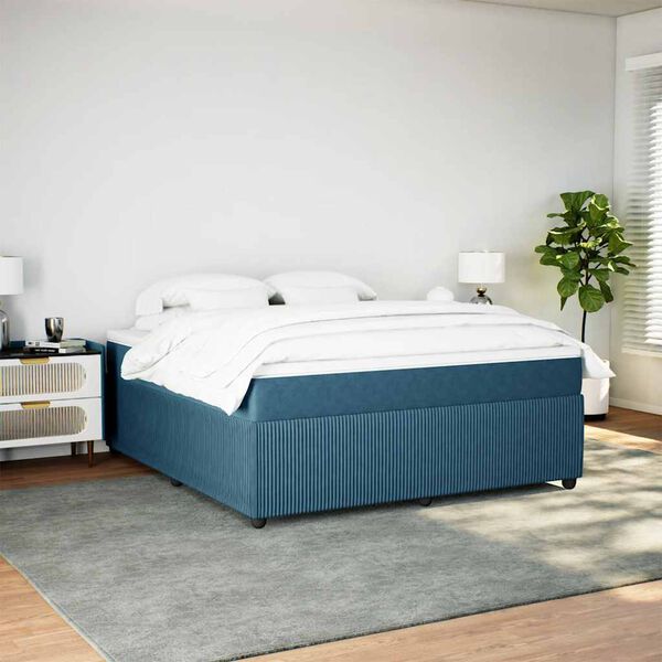vidaXL Box spring postel s matrac&iacute; tmavě modr&aacute; 180x200 cm samet