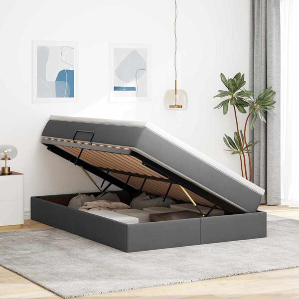 vidaXL Postel s &uacute;ložn&yacute;m prostorem a matrac&iacute; Tmavě &scaron;ed&aacute; 140 x 190 cm