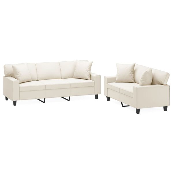 vidaXL 2d&iacute;ln&aacute; sedac&iacute; souprava pol&scaron;t&aacute;ře a podu&scaron;ky kr&eacute;mov&aacute; uměl&aacute; kůže