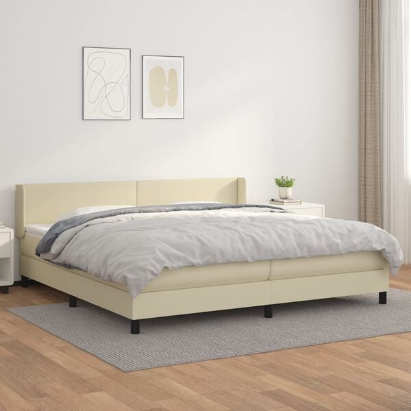 vidaXL Box spring postel s matrac&iacute; kr&eacute;mov&aacute; 200x200 cm uměl&aacute; kůže