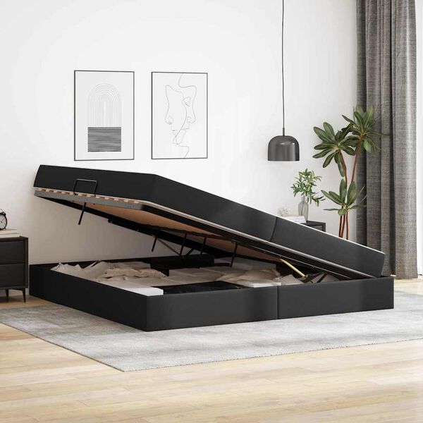 vidaXL Postel s &uacute;ložn&yacute;m prostorem a matrac&iacute; s matrac&iacute; 2 pcs Čern&aacute; Kůže