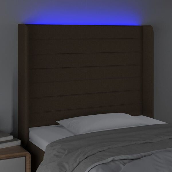 vidaXL Čelo postele s LED tmavě hněd&eacute; 93 x 16 x 118/128 cm textil
