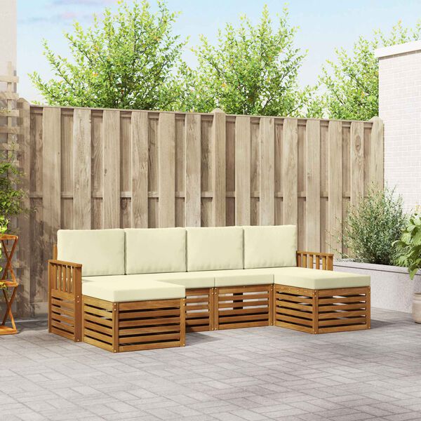 vidaXL Sedac&iacute; soupravy 6 pcs Přirozen&aacute; a Kr&eacute;mov&aacute; Masivn&iacute; ak&aacute;tov&eacute; dřevo