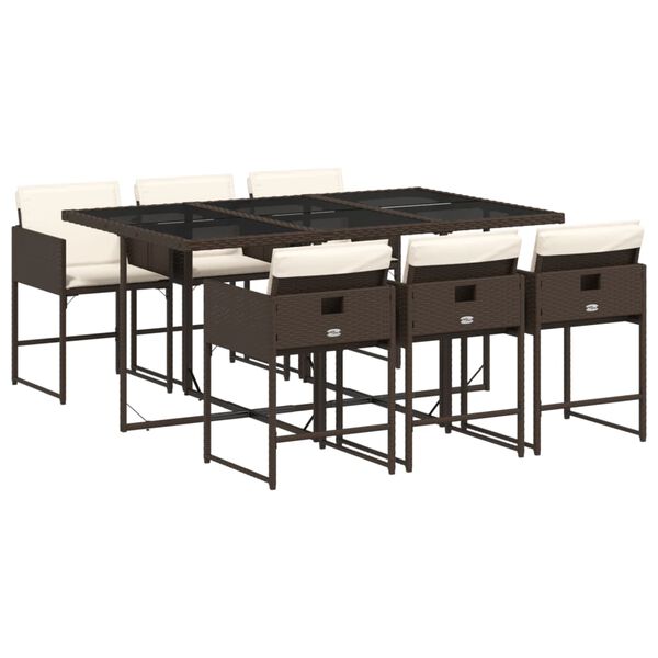 vidaXL 7d&iacute;ln&yacute; zahradn&iacute; j&iacute;deln&iacute; set s podu&scaron;kami hněd&yacute; polyratan