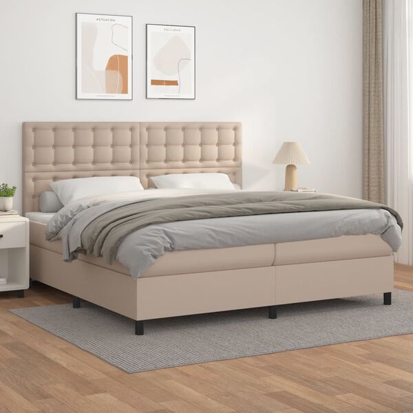 vidaXL Box spring postel s matrac&iacute; cappuccino 200 x 200 cm uměl&aacute; kůže