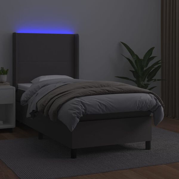 vidaXL Box spring postel s matrac&iacute; a LED &scaron;ed&aacute; 90x200 cm uměl&aacute; kůže