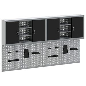 vidaXL Sada pracovn&iacute;ch skř&iacute;n&iacute; 6 pcs Čern&aacute; Pr&aacute;&scaron;kově lakovan&aacute; ocel