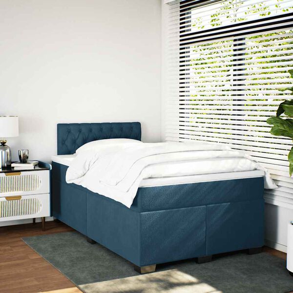 vidaXL Box spring postel s matrac&iacute; modr&aacute; 120 x 200 cm samet