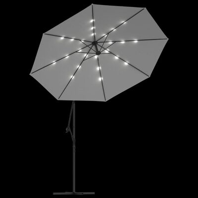 vidaXL Závěsný slunečník s kovovou tyčí a LED světlem pískový 300 cm