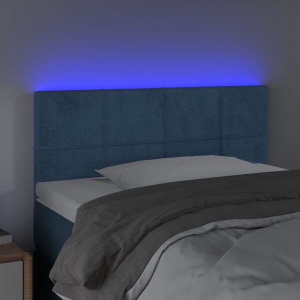 vidaXL Čelo postele s LED tmavě modr&eacute; 90x5x78/88 cm samet