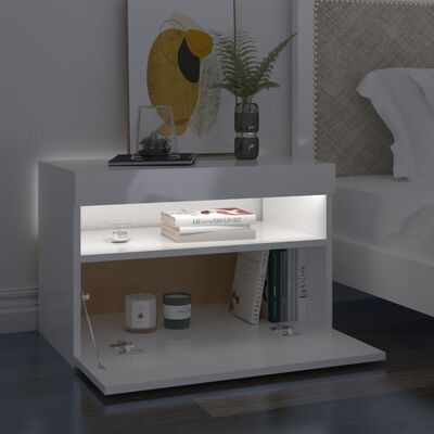 vidaXL Noční stolek s LED osvětlením bílý s vysokým leskem 60x35x40 cm