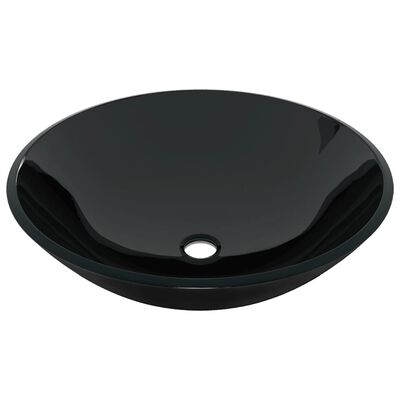 vidaXL Koupelnové umyvadlo s baterií a výpustí černé tvrzené sklo