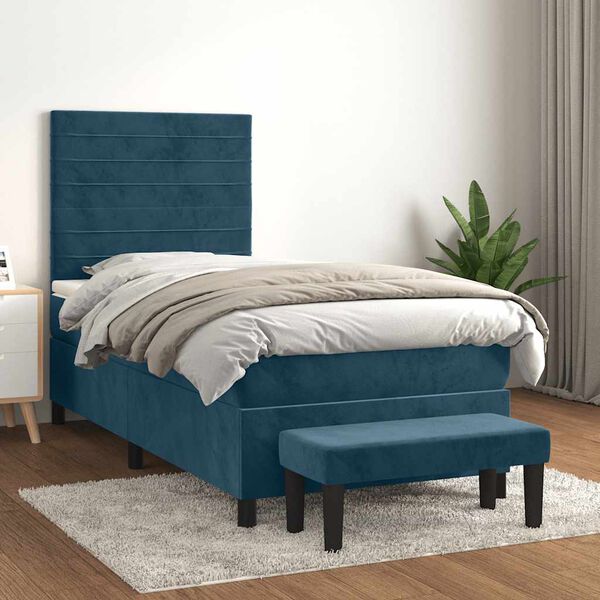 vidaXL Box spring postel s matrac&iacute; tmavě modr&aacute; 90x190 cm samet