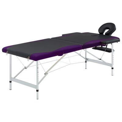 vidaXL Skládací masážní stůl se 2 zónami hliník černý a fialový