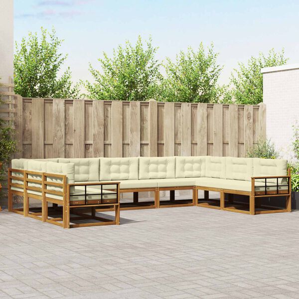 vidaXL Venkovn&iacute; pohovkov&aacute; souprava 9 pcs Přirozen&aacute; a Kr&eacute;mov&aacute;