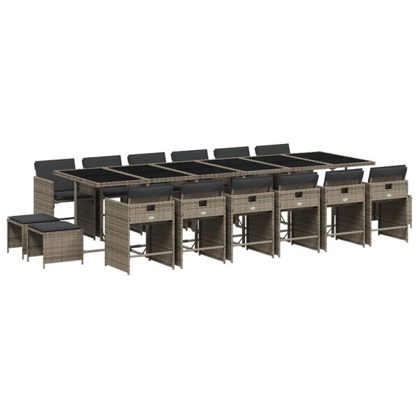 vidaXL 17d&iacute;ln&yacute; zahradn&iacute; j&iacute;deln&iacute; set s podu&scaron;kami &scaron;ed&yacute; polyratan