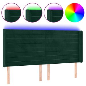 vidaXL Čelo postele s LED tmavě zelen&eacute; 163 x 16 x 118/128 cm samet
