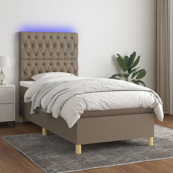 vidaXL Box spring postel s matrac&iacute; a LED taupe 80 x 200 cm textil