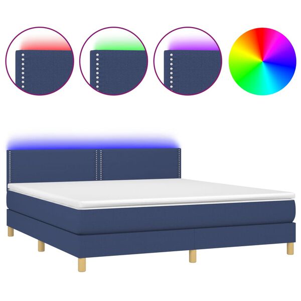 vidaXL Box spring postel s matrac&iacute; a LED modr&aacute; 180x200 cm textil