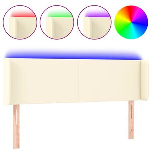 vidaXL Čelo postele s LED kr&eacute;mov&eacute; 147 x 16 x 78/88 cm uměl&aacute; kůže