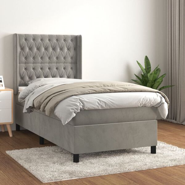 vidaXL Box spring postel s matrací světle šedá 90x190 cm samet