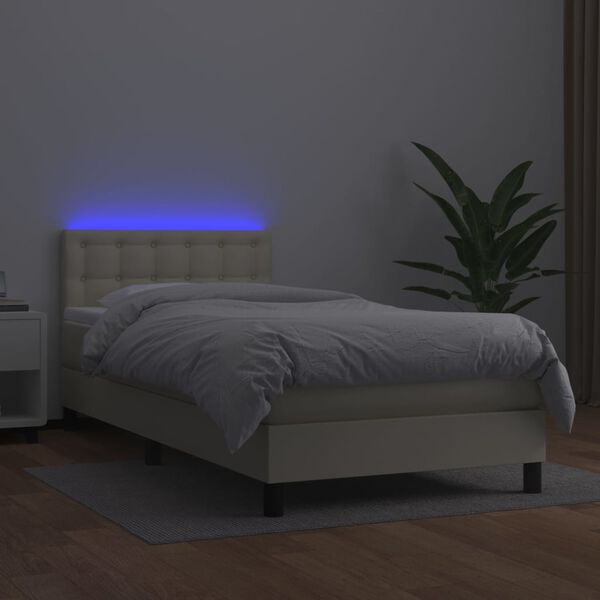 vidaXL Box spring postel s matrac&iacute; a LED kr&eacute;mov&aacute; 90x190 cm uměl&aacute; kůže