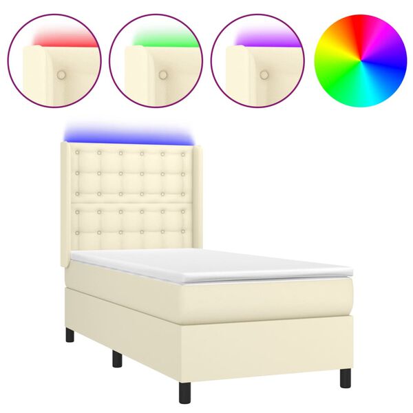 vidaXL Box spring postel s matrac&iacute; a LED kr&eacute;mov&aacute; 90x190 cm uměl&aacute; kůže