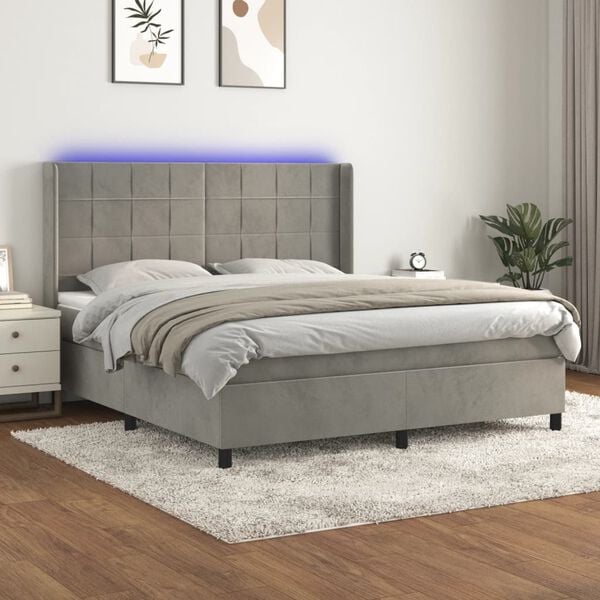 vidaXL Box spring postel s matrac&iacute; a LED světle &scaron;ed&aacute; 160x200 cm samet