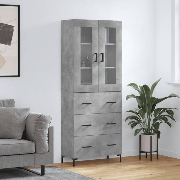 vidaXL Skř&iacute;ň highboard betonově &scaron;ed&aacute; 69,5x34x180 cm kompozitn&iacute; dřevo
