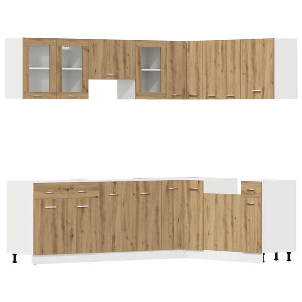 vidaXL 11d&iacute;ln&aacute; sada kuchyňsk&yacute;ch skř&iacute;něk "Lyon" Artisan Dub, dřevěn&eacute; podlahy