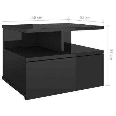 vidaXL Nástěnné noční stolky 2 ks lesklé černé 40x31x27 cm dřevotříska