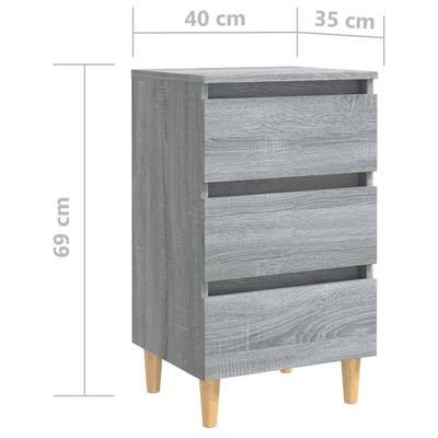 vidaXL Noční stolek nohy z masivního dřeva šedý sonoma 40 x 35 x 69 cm