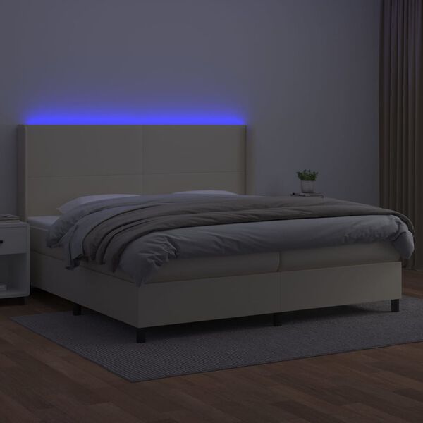 vidaXL Box spring postel s matrac&iacute; a LED kr&eacute;mov&aacute; 200x200 cm uměl&aacute; kůže
