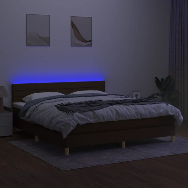 vidaXL Box spring postel s matrac&iacute; a LED tmavě hněd&aacute; 180x200 cm textil