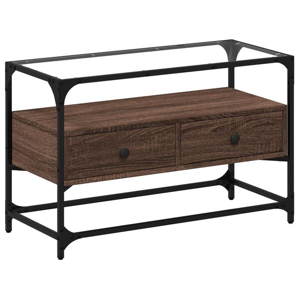 vidaXL TV skř&iacute;ňka se skleněnou deskou kouřov&yacute; dub 80x35x51 cm kompozit