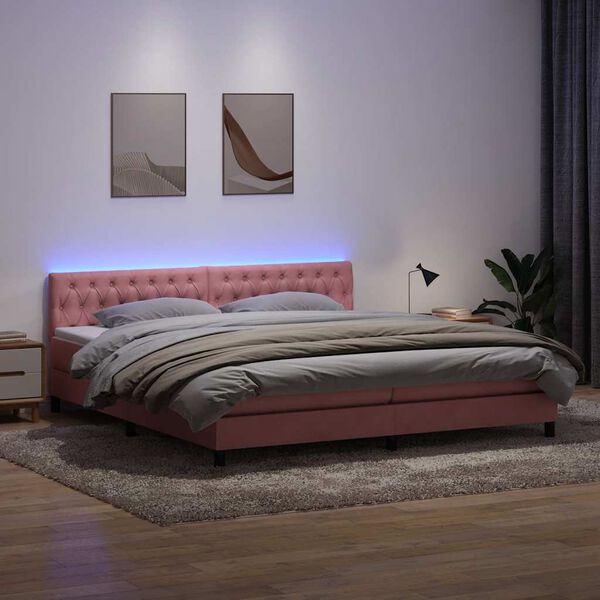 vidaXL Box spring postel s matrac&iacute; a LED čern&aacute; 180x220 cm Růžov&yacute;