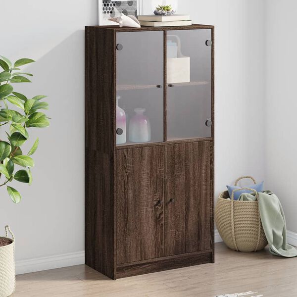 vidaXL Highboard s dv&iacute;řky hněd&yacute; dub 68 x 37 x 142 cm kompozitn&iacute; dřevo