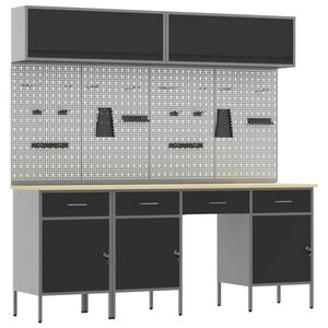 vidaXL Sada pracovn&iacute; skř&iacute;ně se z&aacute;suvkou s &uacute;loži&scaron;těm 10 pcs Čern&aacute;