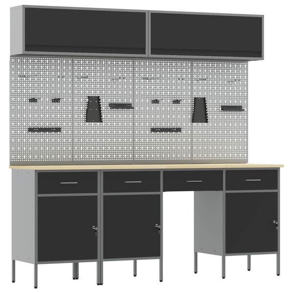 vidaXL Sada pracovn&iacute; skř&iacute;ně se z&aacute;suvkou s &uacute;loži&scaron;těm 10 pcs Čern&aacute;