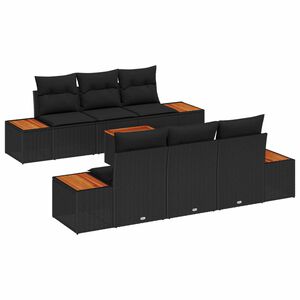 vidaXL Sada zahradn&iacute;ch pohovek s pol&scaron;t&aacute;řem 7 pcs Čern&aacute; Poly ratan